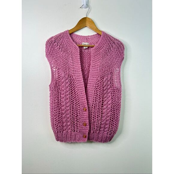 Vintage Plymouth Knit Pink‎ Open Weave Sweater Vest Women’s L Made in Korea - Picture 1 of 11